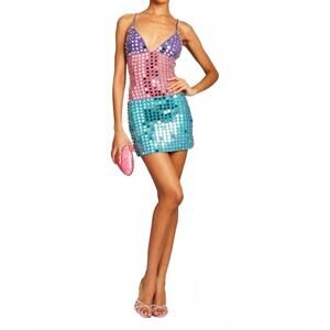 NEW RETROFETE aryna embellished mini dress in multi